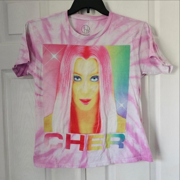 Pop funky retro style Cher pink tiedye casual tshirt - Picture 1 of 4